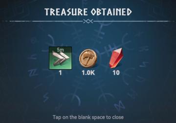 treasure obtained. tap on the blank space to close from Viking Rise UI screenshot (English), thumbnail - open to see full size