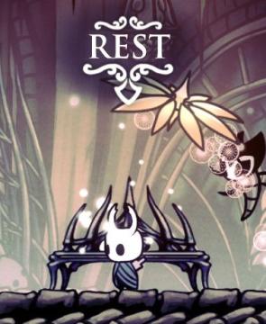 rest on bench from Hollow Knight UI screenshot (English), thumbnail - open to see full size