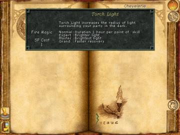 torchlight spell details from Might and Magic 8: Day of the Destroyer UI screenshot (English), thumbnail - open to see full size