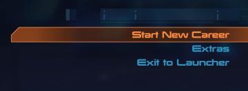 main menu: start new career, exit, extras from Mass Effect 1 UI screenshot (English), thumbnail - open to see full size