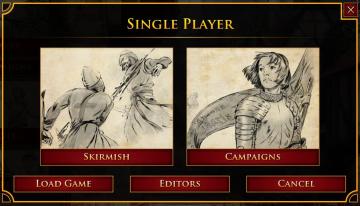 single player: play campaign or play a random skirmish match from Age of Empires 2 Definitive Edition UI screenshot (English), thumbnail - open to see full size