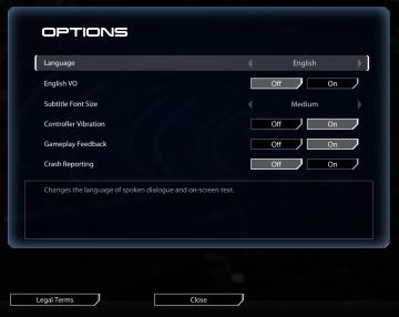 launcher options (language, subtitles, language,...) from Mass Effect Legendary Edition UI screenshot (English), thumbnail - open to see full size