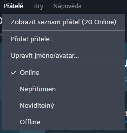 přátelé nepřítomný nerušit online from Steam UI screenshot (Czech), thumbnail - open to see full size