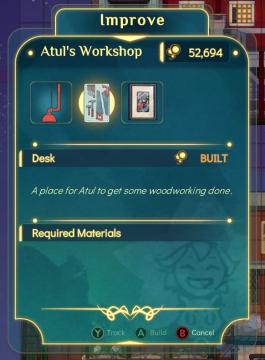 improve Atul's workshop by crafting a desk from Spiritfarer: Farewell Edition UI screenshot (English), thumbnail - open to see full size