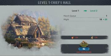 upgrade chief's hall, march queue and build might from Viking Rise UI screenshot (English), thumbnail - open to see full size