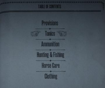 western shop main menu hunting fishing provisions food from Red Dead Redemption 2 UI screenshot (English), thumbnail - open to see full size