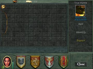 sell, identify, or repair weapons at the blacksmith's from Might and Magic 8: Day of the Destroyer UI screenshot (English), thumbnail - open to see full size