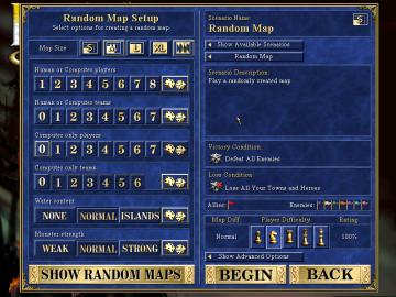 random map setup from Heroes of Might and Magic 3: Complete UI screenshot (English), thumbnail - open to see full size