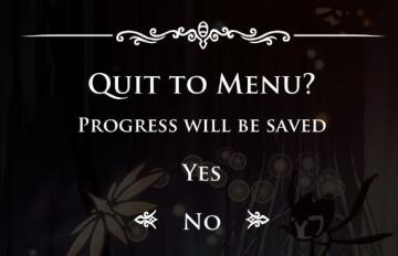 quit to menu? progress will be saved from Hollow Knight UI screenshot (English), thumbnail - open to see full size