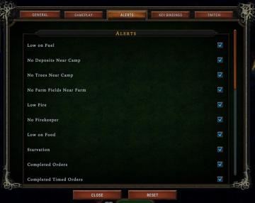 low on food or fuel alert settings from Against the Storm UI screenshot (English), thumbnail - open to see full size