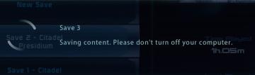 saving content. please do not turn off your computer from Mass Effect 1 UI screenshot (English), thumbnail - open to see full size