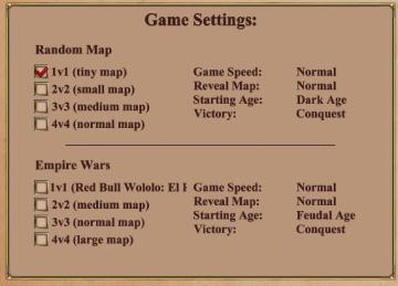 ranked lobby game settings (single or multiplayer, map size) from Age of Empires 2 Definitive Edition UI screenshot (English), thumbnail - open to see full size