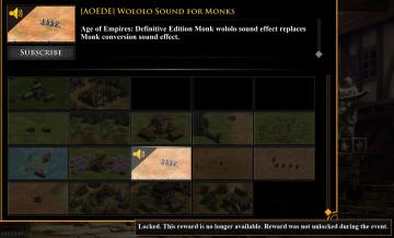 event mods: replace monk sound with aoe1 wololo from Age of Empires 2 Definitive Edition UI screenshot (English), thumbnail - open to see full size