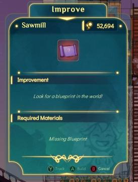 to improve sawmill, look for a blueprint in the world from Spiritfarer: Farewell Edition UI screenshot (English), thumbnail - open to see full size