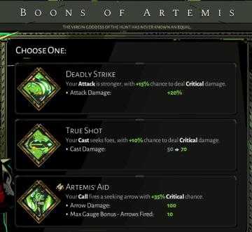 boons of artemis from Hades UI screenshot (English), thumbnail - open to see full size