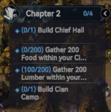 quest: gather resources, build chief hall from Viking Rise UI screenshot (English), thumbnail - open to see full size