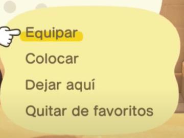 Equipar, colocar from Animal Crossing: New Horizons UI screenshot (Spanish), thumbnail - open to see full size