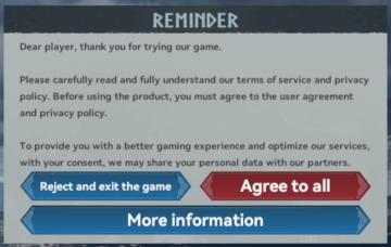 Agree to privacy policy or reject all and exit game from Viking Rise UI screenshot (English), thumbnail - open to see full size