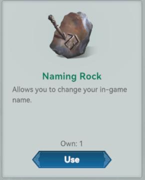 naming rock for changing your in-game name from Viking Rise UI screenshot (English), thumbnail - open to see full size