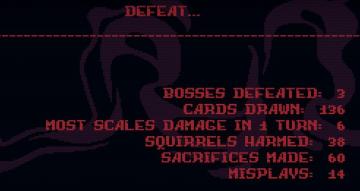 run statistics (Kaycee's mod): bosses defeated, cards drawn.. from Inscryption UI screenshot (English), thumbnail - open to see full size