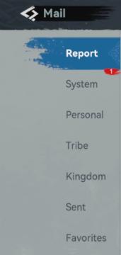 mail menu: report, system, tribe, kingdom, sent, favorited from Viking Rise UI screenshot (English), thumbnail - open to see full size