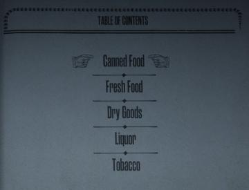 provisions shopping menu canned food, dry food from Red Dead Redemption 2 UI screenshot (English), thumbnail - open to see full size