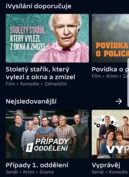 iVysílání doporučuje, nejsledovanější, kategorie seriálů from iVysílání UI screenshot (Czech), thumbnail - open to see full size