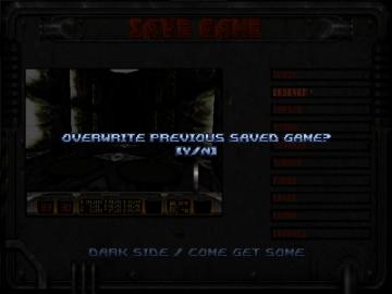 overwrite previous saved game? y/n from Duke Nukem 3D Atomic Edition UI screenshot (English), thumbnail - open to see full size