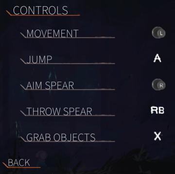 controls settings aim throw spear, jump, grab objects from Out of Line UI screenshot (English), thumbnail - open to see full size