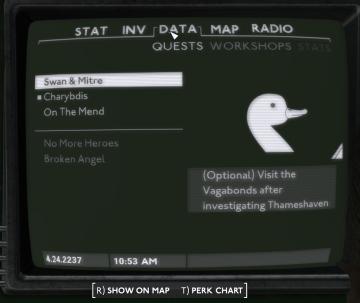 data (quests) screen from Fallout London UI screenshot (English), thumbnail - open to see full size