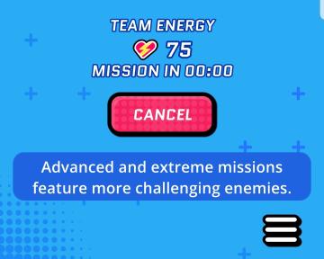 team energy, advanced mission feature more challenging enemies from Run Legends UI screenshot (English), thumbnail - open to see full size