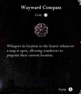 equip wayward compass from Hollow Knight UI screenshot (English), thumbnail - open to see full size