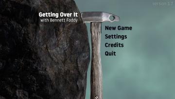 Main menu: continue, start new game, from Getting Over It with Bennett Foddy UI screenshot (English), thumbnail - open to see full size