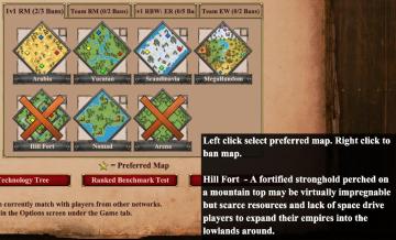 left click: select preferred map, right click: ban map from Age of Empires 2 Definitive Edition UI screenshot (English), thumbnail - open to see full size