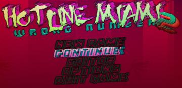 Main menu from Hotline Miami 2 UI screenshot (English), thumbnail - open to see full size