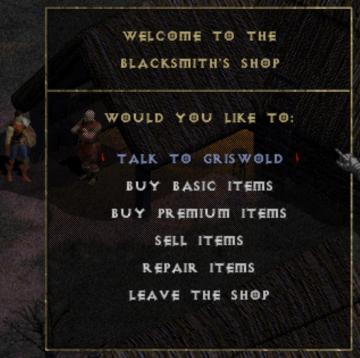 tristram blacksmith's shop from Diablo I UI screenshot (English), thumbnail - open to see full size