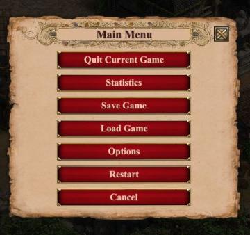 in-game main menu, load, save, restart from Age of Empires 2 Definitive Edition UI screenshot (English), thumbnail - open to see full size