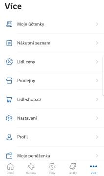 kupónová aplikace menu, coupon app menu from Lidl Plus UI screenshot (Czech), thumbnail - open to see full size