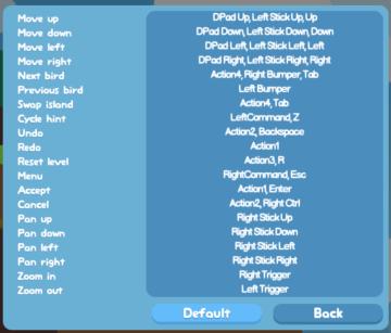 controls, swap island, move, pan, zoom from Snakebird UI screenshot (English), thumbnail - open to see full size