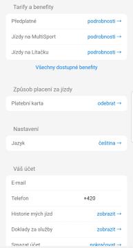 benefity, nastavení, platby, váš účet from Rekola UI screenshot (Czech), thumbnail - open to see full size