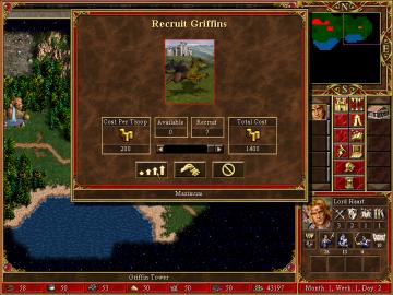 recruit maximum griffins from Heroes of Might and Magic 3: Complete UI screenshot (English), thumbnail - open to see full size