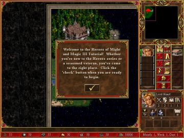 welcome to tutorial from Heroes of Might and Magic 3: Complete UI screenshot (English), thumbnail - open to see full size