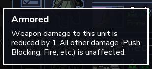 armored, property, mechanic, explanation, reduce damage from Into the Breach UI screenshot (English), thumbnail - open to see full size