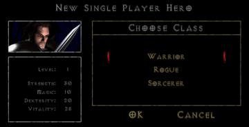 new single player hero from Diablo I UI screenshot (English), thumbnail - open to see full size