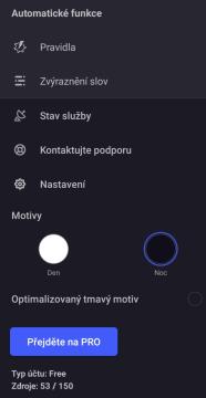 nastavení účtu motiv den noc from Inoreader UI screenshot (Czech), thumbnail - open to see full size