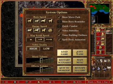 system options from Heroes of Might and Magic 3: Complete UI screenshot (English), thumbnail - open to see full size