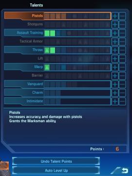 player talents screen, undo talent points button, auto level up button from Mass Effect 1 UI screenshot (English), thumbnail - open to see full size