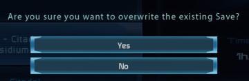 are you sure you want to overwrite the existing save? from Mass Effect 1 UI screenshot (English), thumbnail - open to see full size