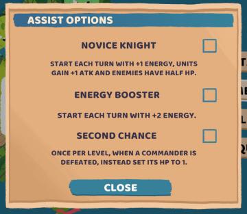 assist options for more casual play from Floppy Knights UI screenshot (English), thumbnail - open to see full size