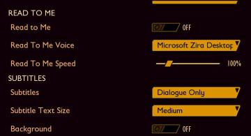 "read to me" function settings and subtitles settings from Grounded UI screenshot (English), thumbnail - open to see full size